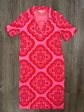 Boden Pink Rose, Botanic Blush Collared Notch Towel Dress